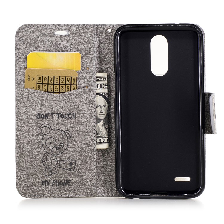 Para LG K10 (2017) Imprinted Bear Wallet Stand caso de couro com cordão - Cinza-8