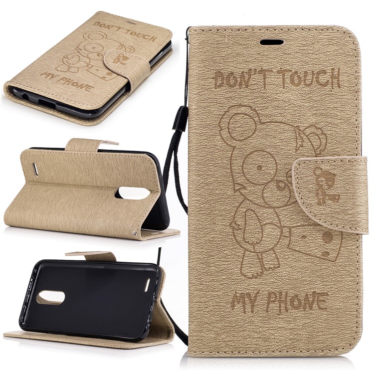 Custodia In Pelle Per Portafogli In Pelle Con Impresso Accessorio Per LG K10 (2017) - Cachi-1