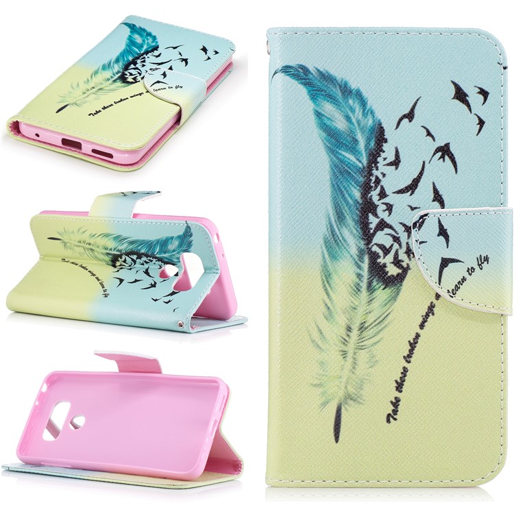 Pattern Printing Wallet Leather Stand Case for LG G6 - Feather Pattern-1