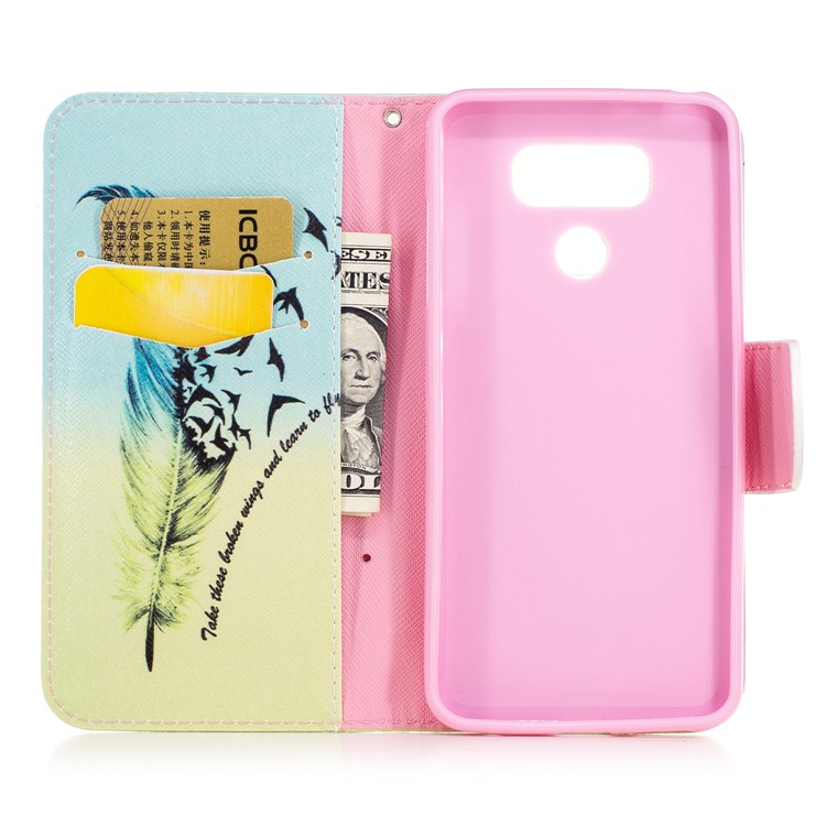 Pattern Printing Wallet Leather Stand Case for LG G6 - Feather Pattern-8