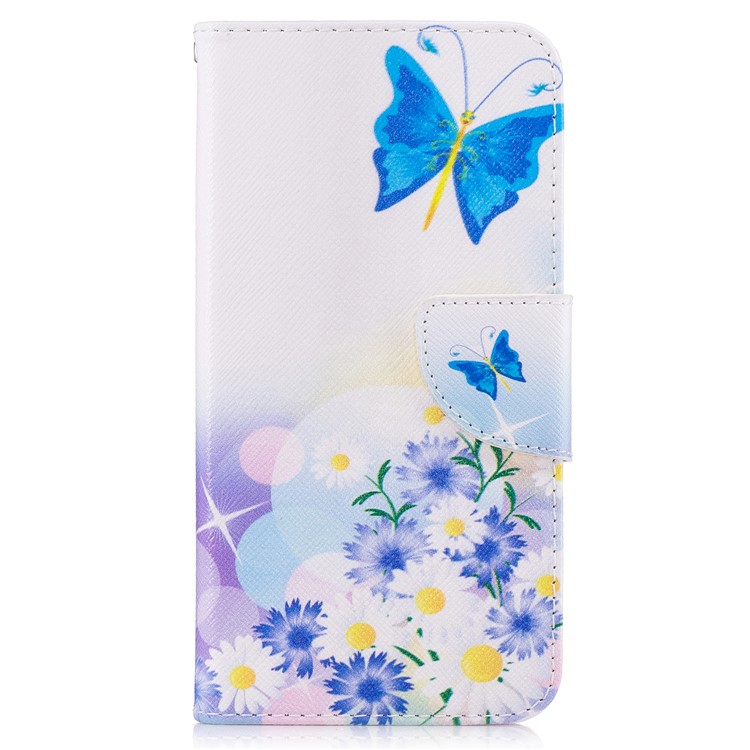 Pattern Printing Leather Stand Case with Card Slots for LG G6 - Blue Butterflies and Flowers-2