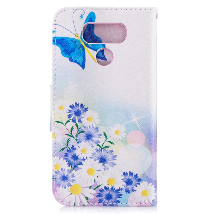 Pattern Printing Leather Stand Case with Card Slots for LG G6 - Blue Butterflies and Flowers-3
