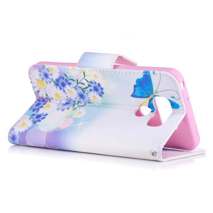 Pattern Printing Leather Stand Case with Card Slots for LG G6 - Blue Butterflies and Flowers-4