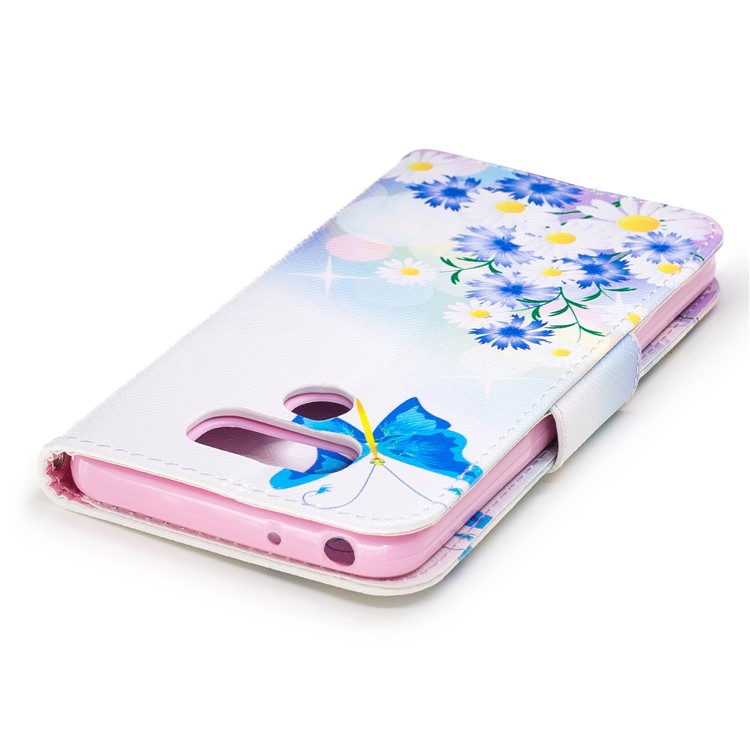 Pattern Printing Leather Stand Case with Card Slots for LG G6 - Blue Butterflies and Flowers-7
