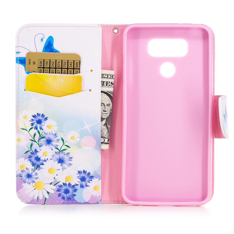 Pattern Printing Leather Stand Case with Card Slots for LG G6 - Blue Butterflies and Flowers-8