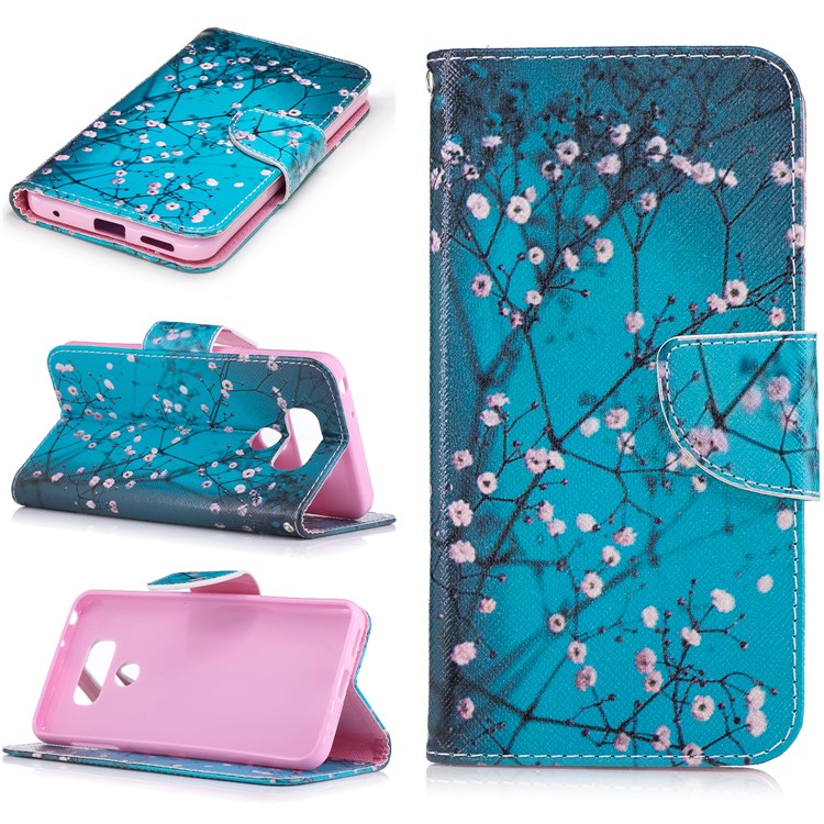 Pattern Printing Wallet Leather Case with Stand for LG G6 - Tree with Flowers-1
