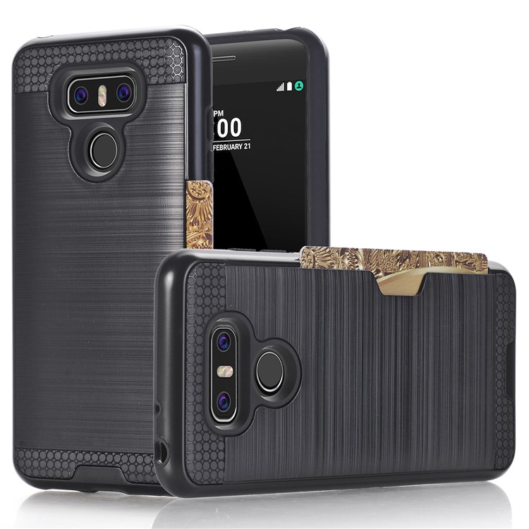 Mobile Phone Case Brushed Plastic + TPU with Card Slot for LG G6 - Black-1