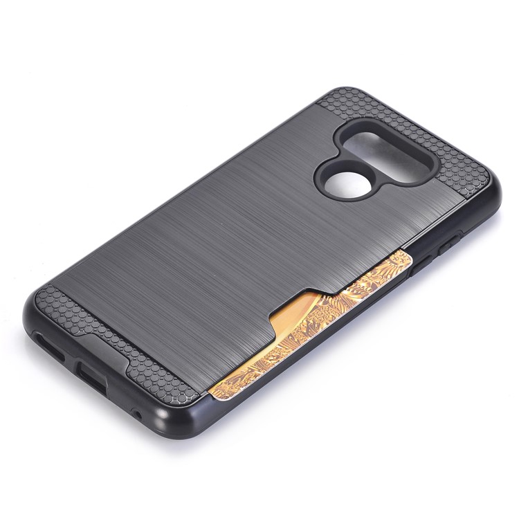 Mobile Phone Case Brushed Plastic + TPU with Card Slot for LG G6 - Black-4