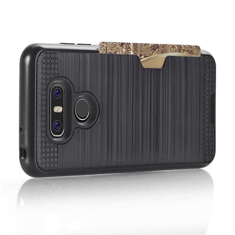 Mobile Phone Case Brushed Plastic + TPU with Card Slot for LG G6 - Black-5