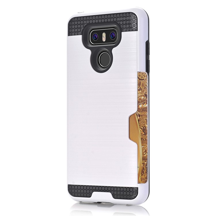 Brushed Plastic + TPU Shell Case Cover Card Holder for LG G6 - White-2