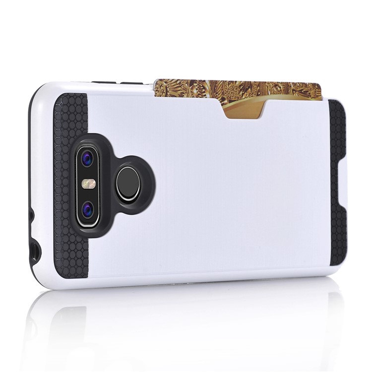 Brushed Plastic + TPU Shell Case Cover Card Holder for LG G6 - White-4