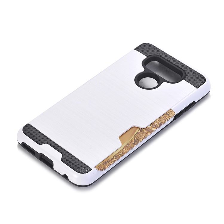 Brushed Plastic + TPU Shell Case Cover Card Holder for LG G6 - White-5