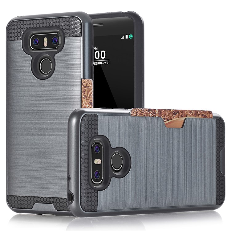Hybrid Case Brushed Plastic + TPU Cover with Card Slot for LG G6 - Dark Blue-1