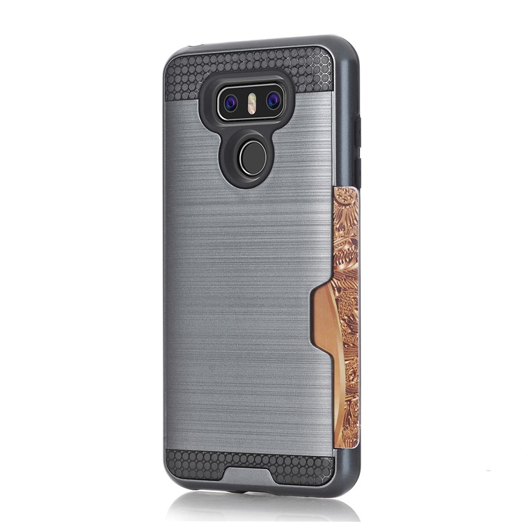Hybrid Case Brushed Plastic + TPU Cover with Card Slot for LG G6 - Dark Blue-2