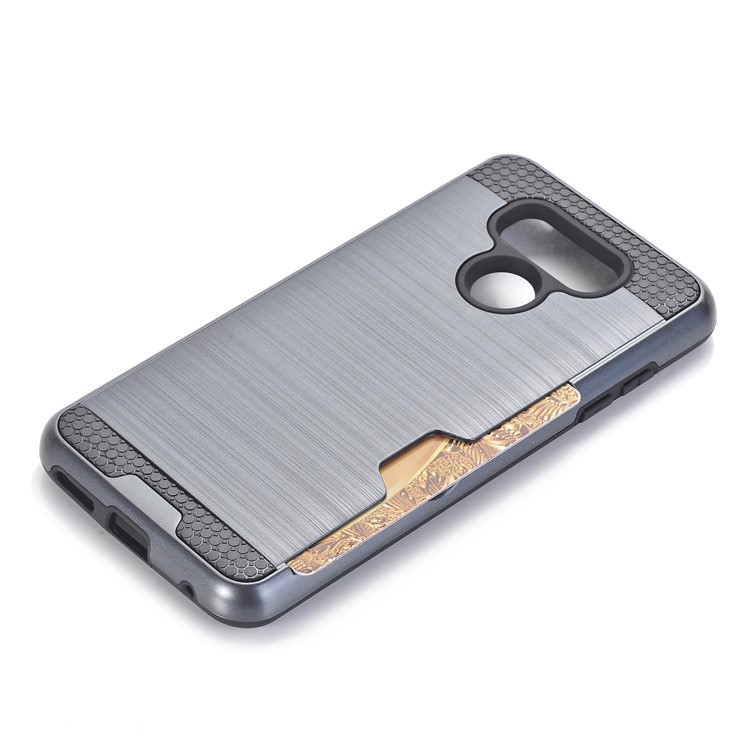Hybrid Case Brushed Plastic + TPU Cover with Card Slot for LG G6 - Dark Blue-4