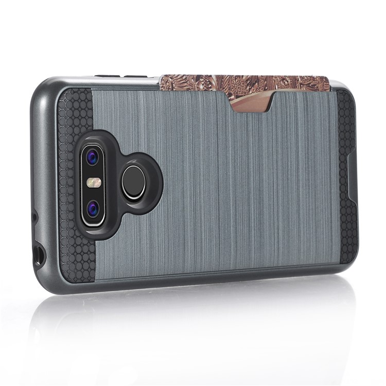Hybrid Case Brushed Plastic + TPU Cover with Card Slot for LG G6 - Dark Blue-5