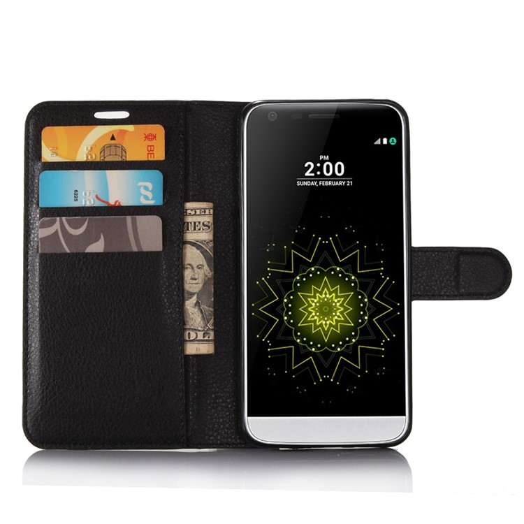 Lychee Skin Leather Wallet Case for LG G6 - Black-2