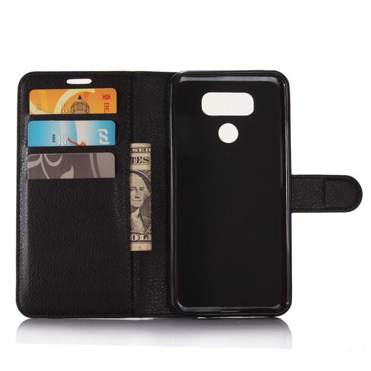 Lychee Skin Leather Wallet Case for LG G6 - Black-3