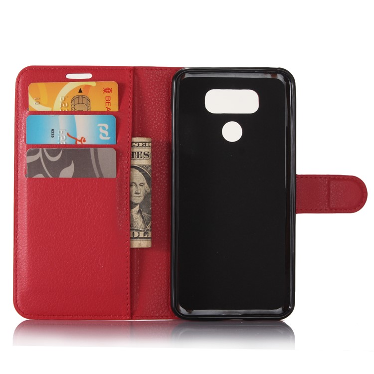 Lychee Skin Leather Wallet Cover Case for LG G6 - Red-3