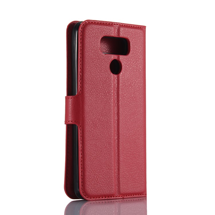 Lychee Skin Leather Wallet Cover Case for LG G6 - Red-4