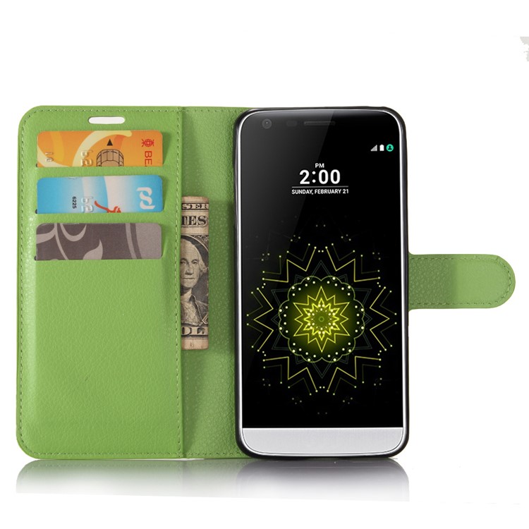 Lychee Skin Wallet Leather Stand Cover for LG G6 - Green-2
