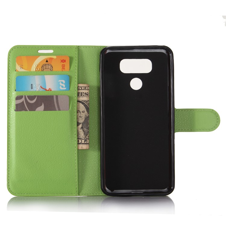 Lychee Skin Wallet Leather Stand Cover for LG G6 - Green-3