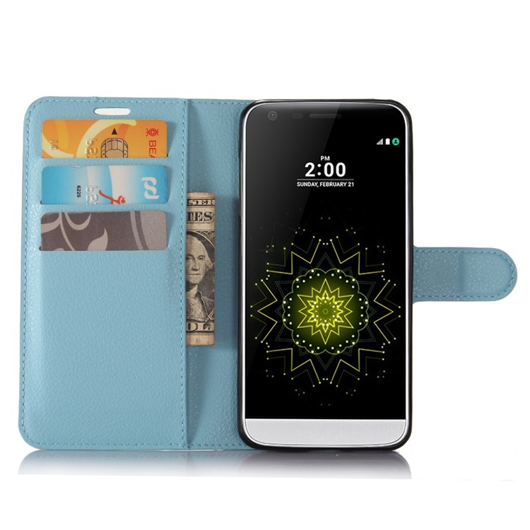 Lychee Skin Wallet Leather Protective Case for LG G6 - Baby Blue-2