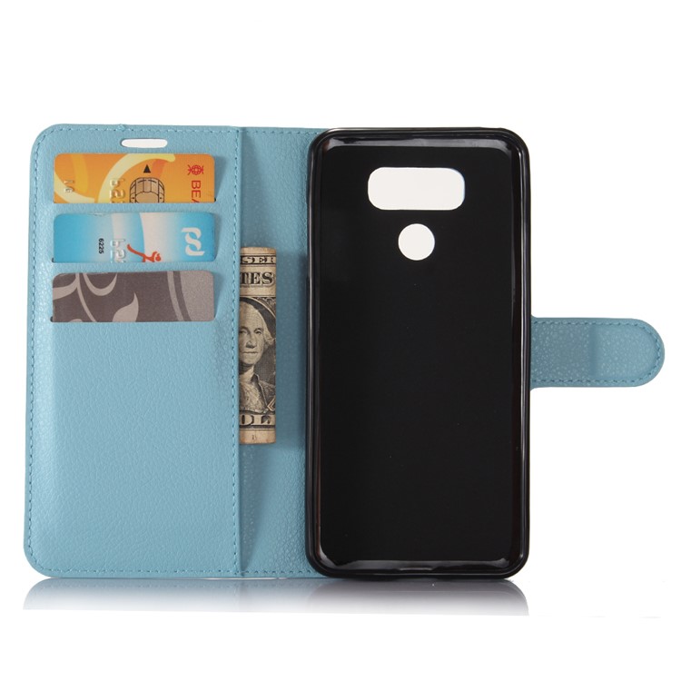 Lychee Skin Wallet Leather Protective Case for LG G6 - Baby Blue-3
