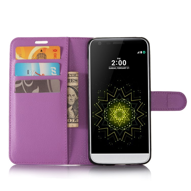 Lychee Skin Stand Leather Wallet Case for LG G6 - Purple-2