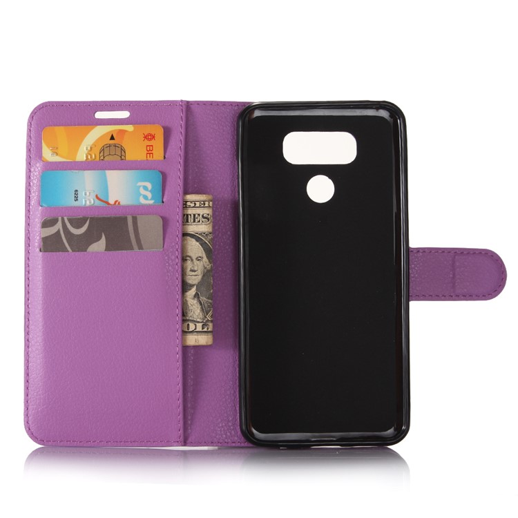 Lychee Skin Stand Leather Wallet Case for LG G6 - Purple-3