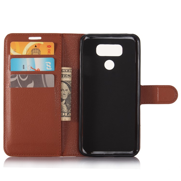 Lychee Skin Folio Leather Wallet Case for LG G6 - Brown-3