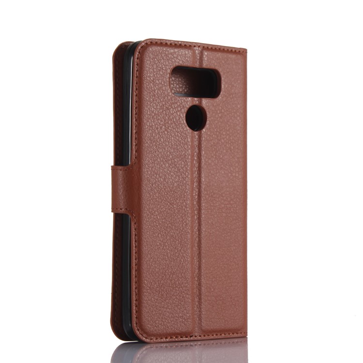 Lychee Skin Folio Leather Wallet Case for LG G6 - Brown-4