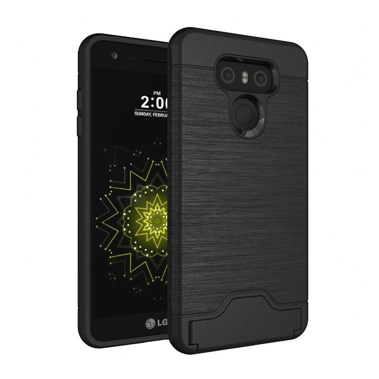 2-In-1 Brushed Plastic + TPU Case with Stand Card Slot for LG G6 - Black-1