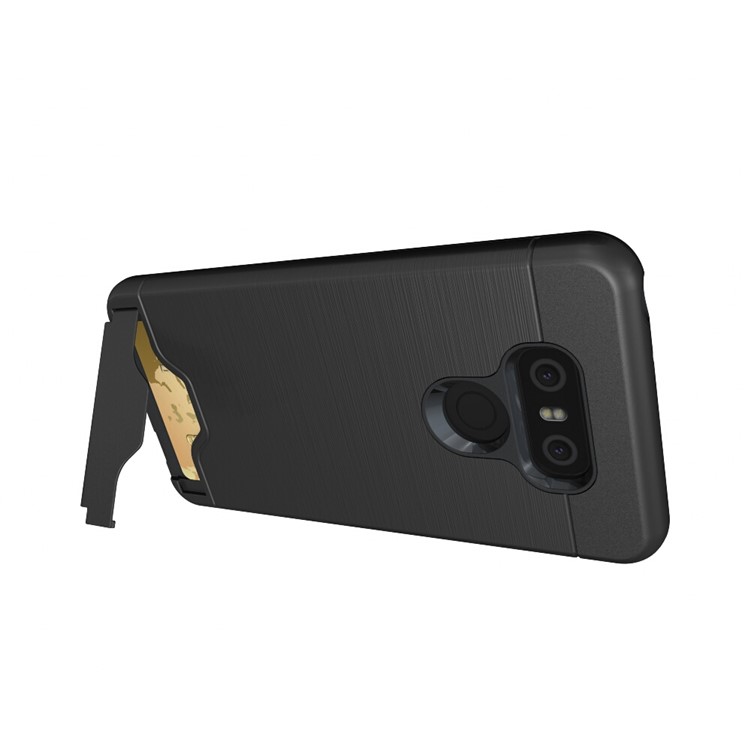 2-In-1 Brushed Plastic + TPU Case with Stand Card Slot for LG G6 - Black-10
