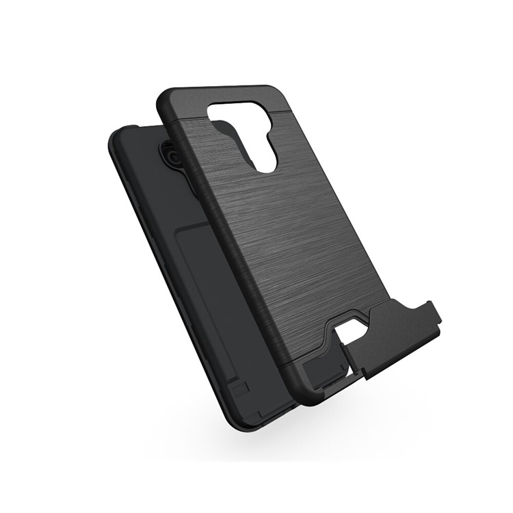 2-In-1 Brushed Plastic + TPU Case with Stand Card Slot for LG G6 - Black-3
