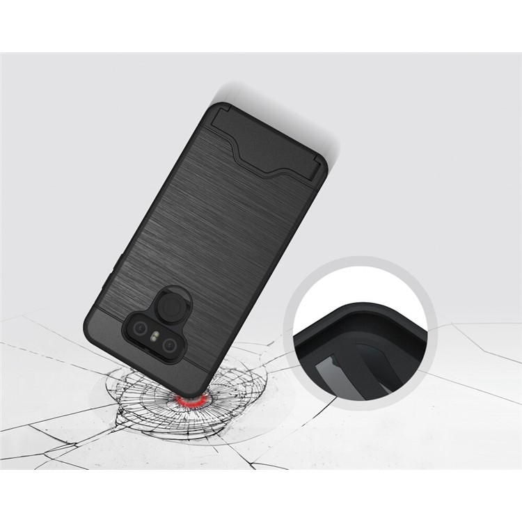 2-In-1 Brushed Plastic + TPU Case with Stand Card Slot for LG G6 - Black-4