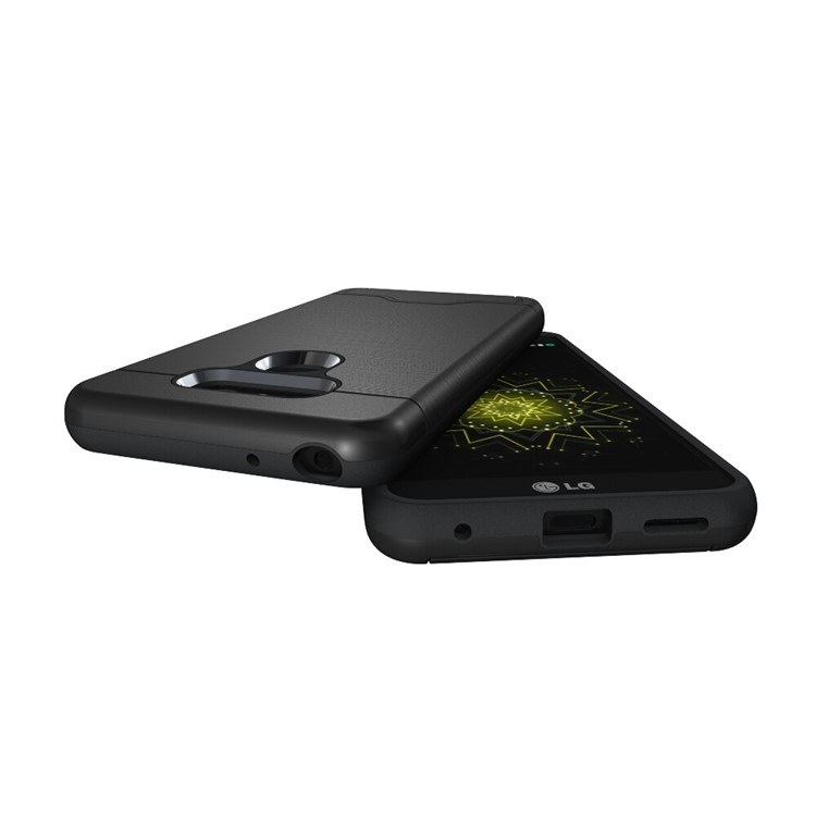 2-In-1 Brushed Plastic + TPU Case with Stand Card Slot for LG G6 - Black-5