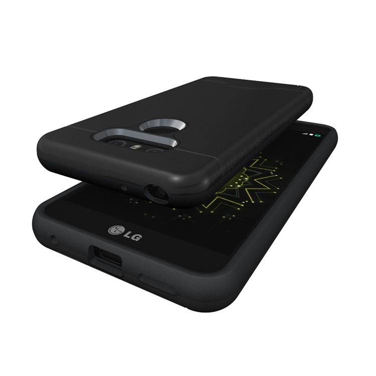 2-In-1 Brushed Plastic + TPU Case with Stand Card Slot for LG G6 - Black-6