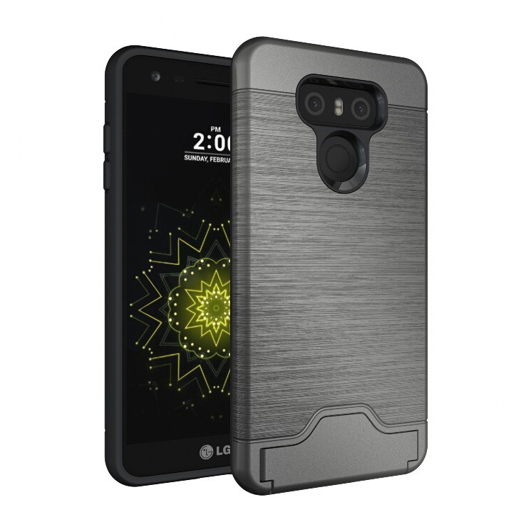 Detachable Brushed Plastic + TPU Cover with Stand Card Slot for LG G6 - Grey-1
