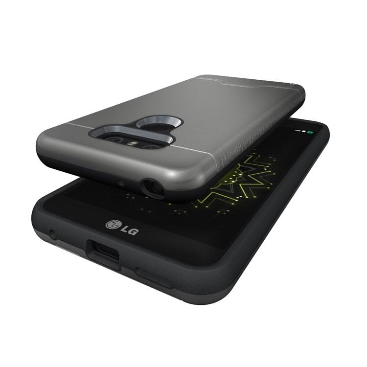 Detachable Brushed Plastic + TPU Cover with Stand Card Slot for LG G6 - Grey-10