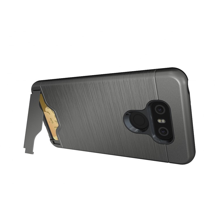 Detachable Brushed Plastic + TPU Cover with Stand Card Slot for LG G6 - Grey-14