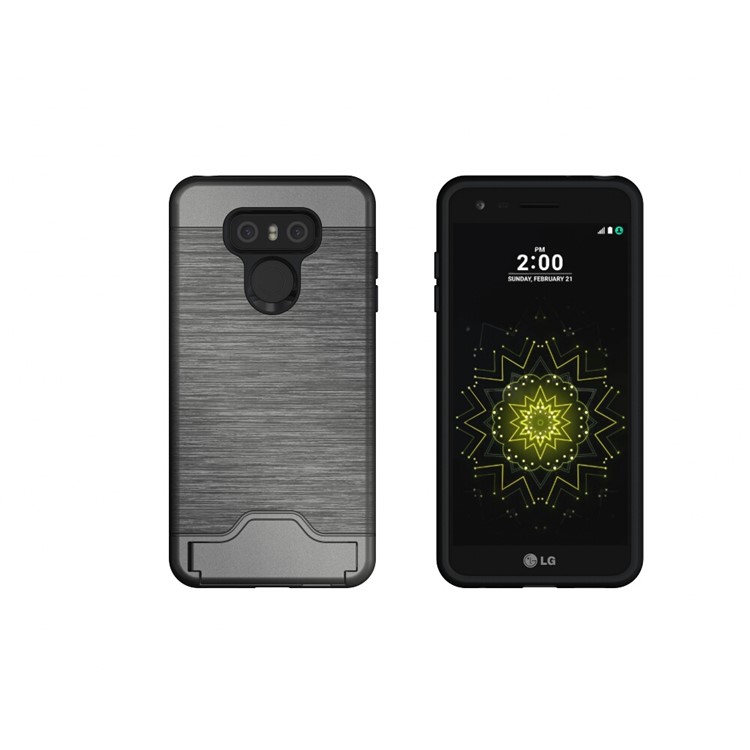 Detachable Brushed Plastic + TPU Cover with Stand Card Slot for LG G6 - Grey-2