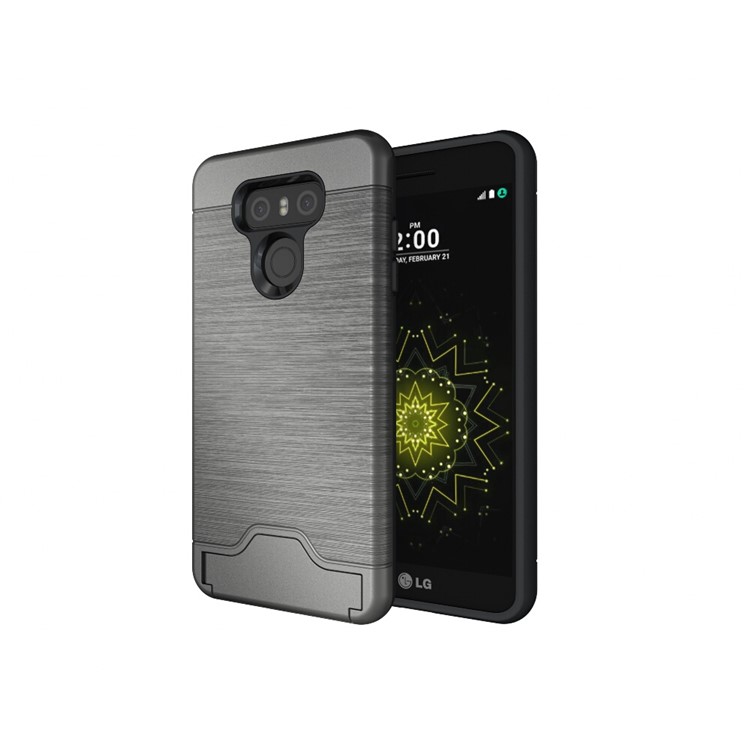 Detachable Brushed Plastic + TPU Cover with Stand Card Slot for LG G6 - Grey-3