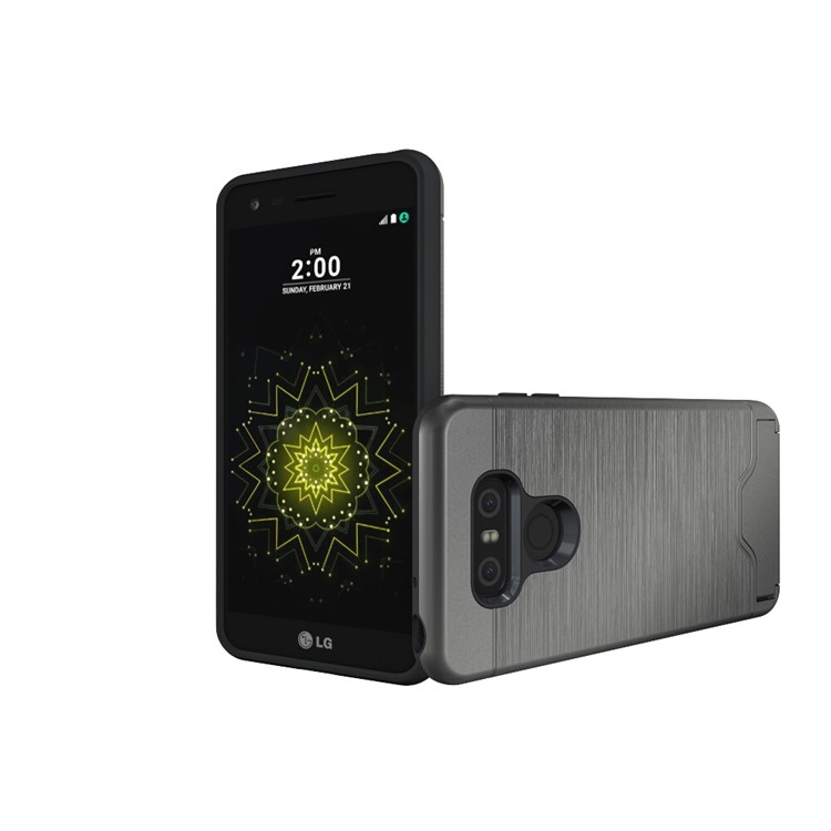 Detachable Brushed Plastic + TPU Cover with Stand Card Slot for LG G6 - Grey-4