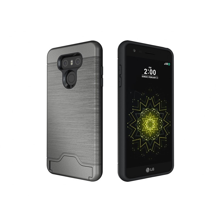 Detachable Brushed Plastic + TPU Cover with Stand Card Slot for LG G6 - Grey-5