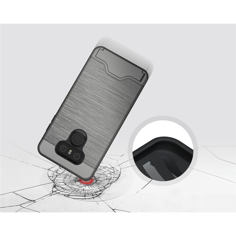 Detachable Brushed Plastic + TPU Cover with Stand Card Slot for LG G6 - Grey-8