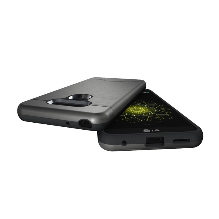 Detachable Brushed Plastic + TPU Cover with Stand Card Slot for LG G6 - Grey-9