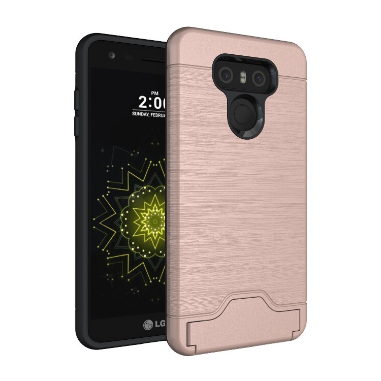 2-In-1 Brushed Plastic + TPU Kickstand Card Holder Phone Case for LG G6 - Gold-1