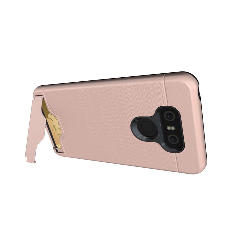 2-In-1 Brushed Plastic + TPU Kickstand Card Holder Phone Case for LG G6 - Gold-10