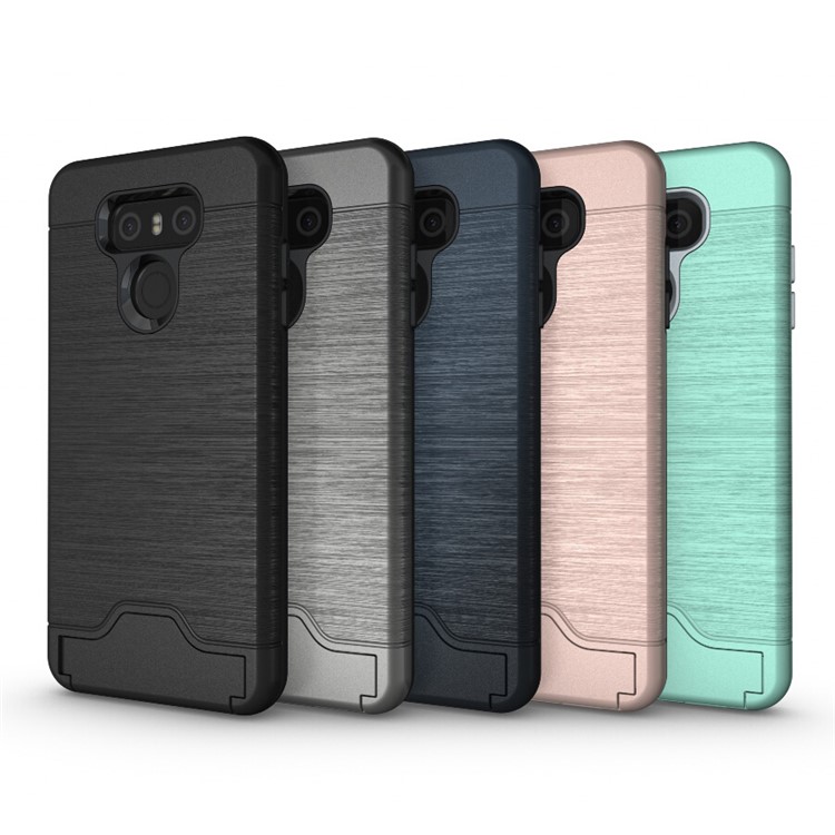 2-In-1 Brushed Plastic + TPU Kickstand Card Holder Phone Case for LG G6 - Gold-11